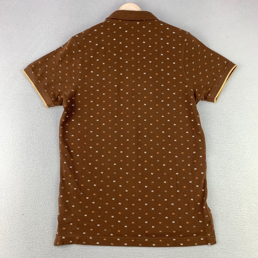 Basics Muscle Fit Polo Shirt Mens Medium Brown Preppy Retro Monogram Y2K - Picture 3 of 8
